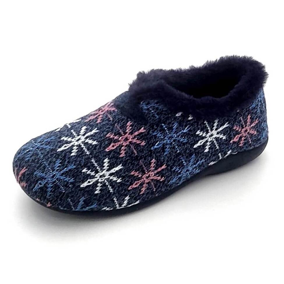Zapatilla cerrada en lana algodón con pelo y con diseño de nieve - Imagen 3