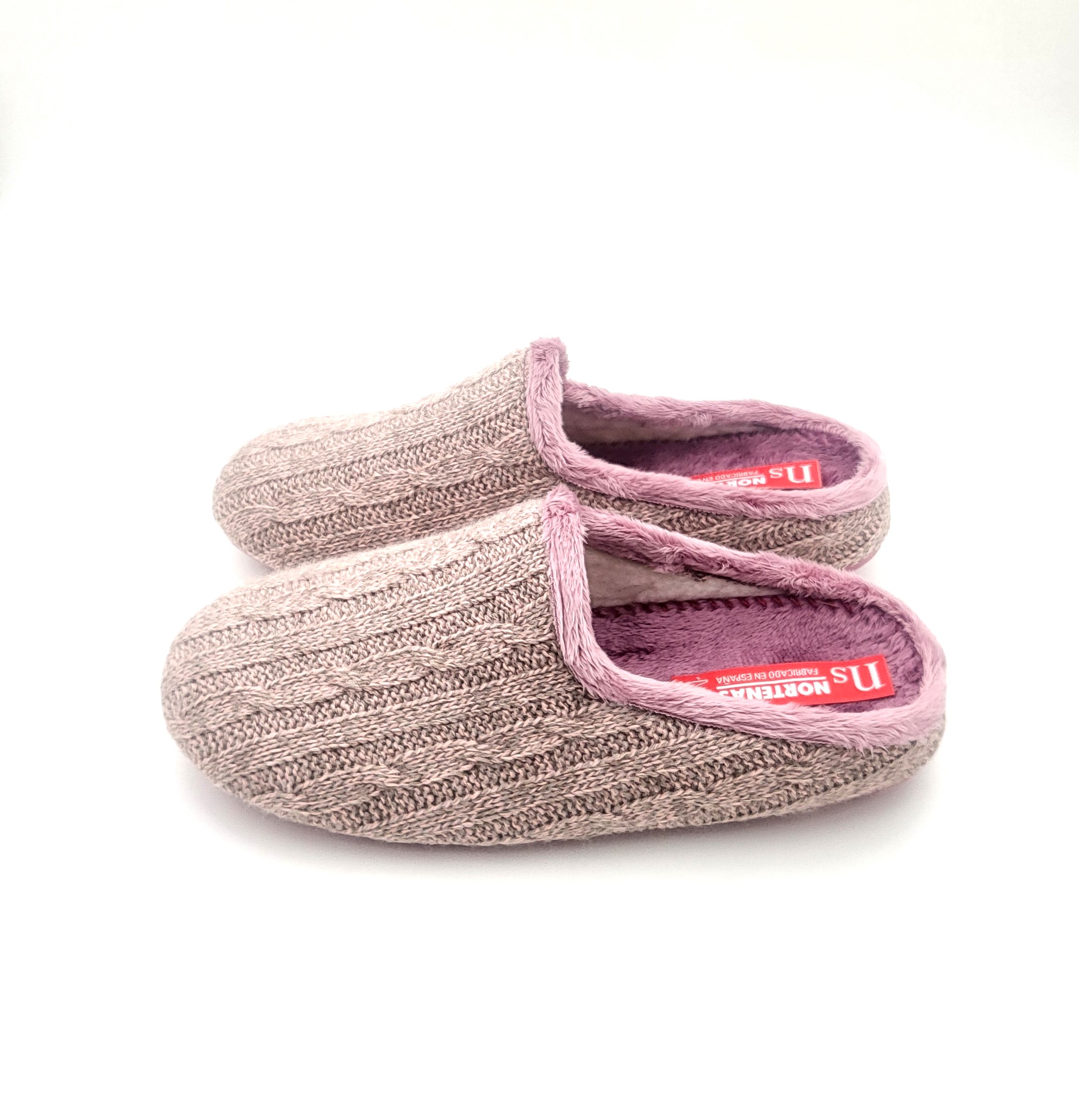 Zapatilla abierta de punto con dibujo de ochos con borreguito blanco - Imagen 3