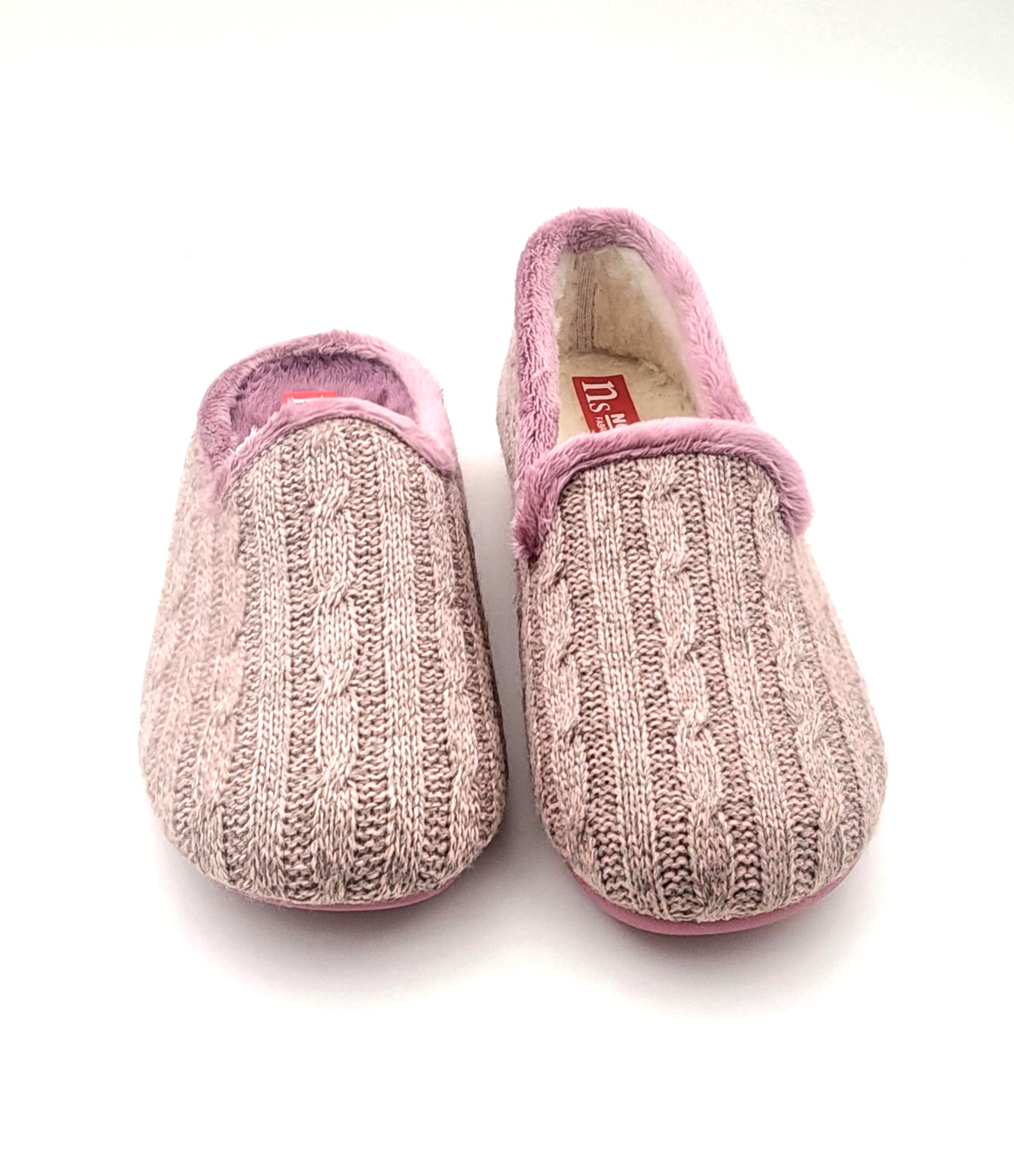 Zapatilla abierta de punto con dibujo de ochos con borreguito blanco - Imagen 5