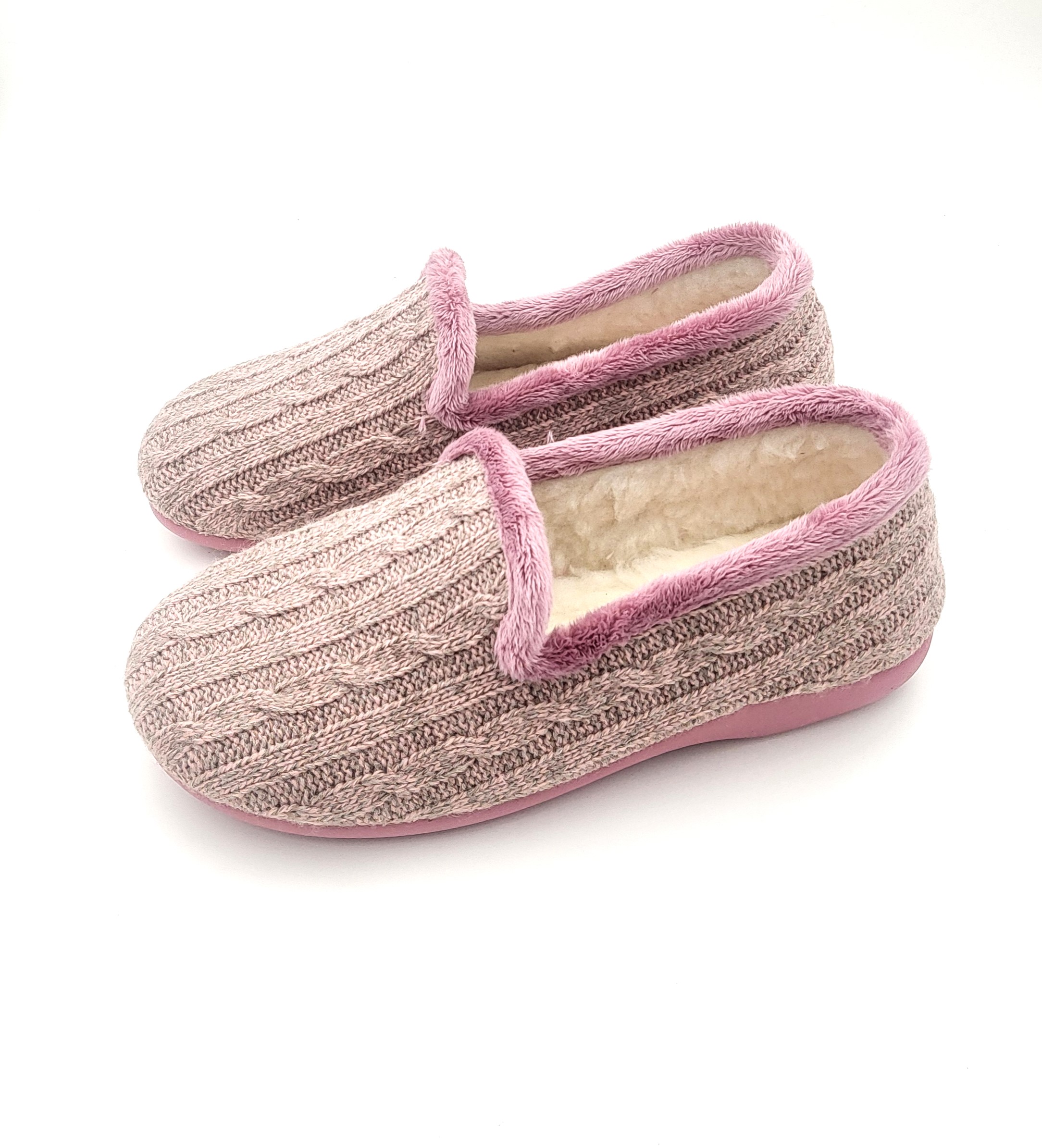 Zapatilla cerrada de punto con dibujo de ochos con borreguito blanco - Imagen 2