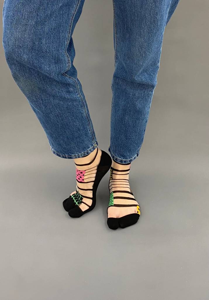 CALCETINES tabi media patchwork rosa amarillo y verde - Imagen 3